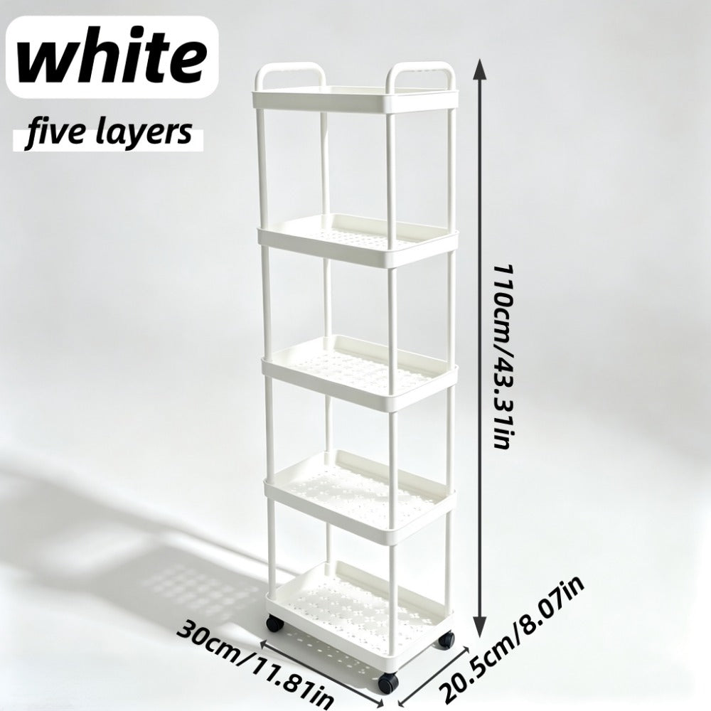 5-Tier Rolling Storage Trolley Rack with Rolling Wheels and Open Shelves for Bedroom detail image - detail view 5