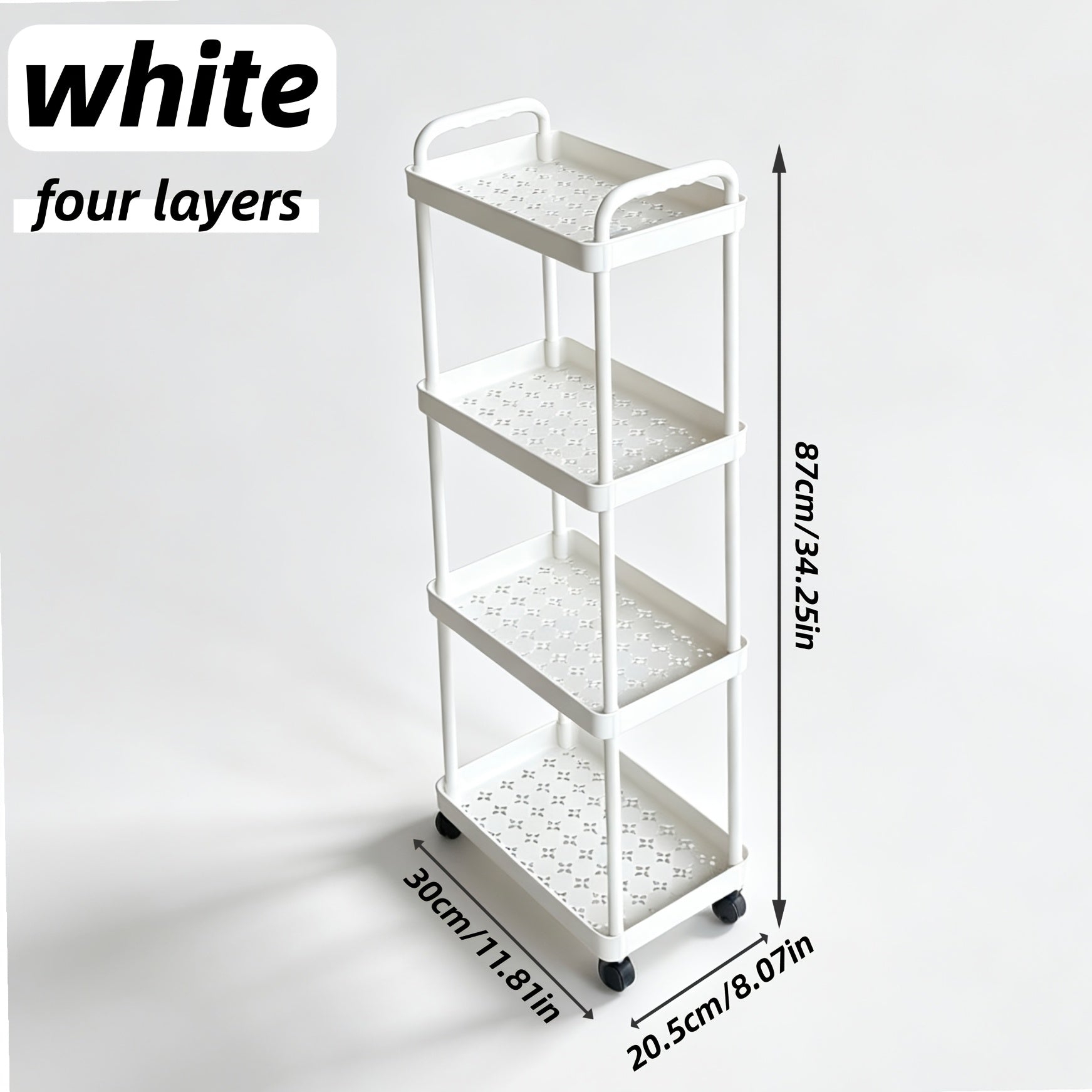 Storage Trolley Rack shown in the White, 4 Tiers option