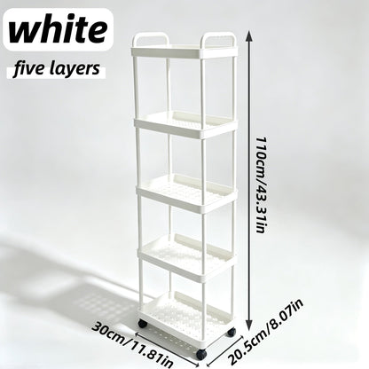 Storage Trolley Rack shown in the White, Five Tiers option