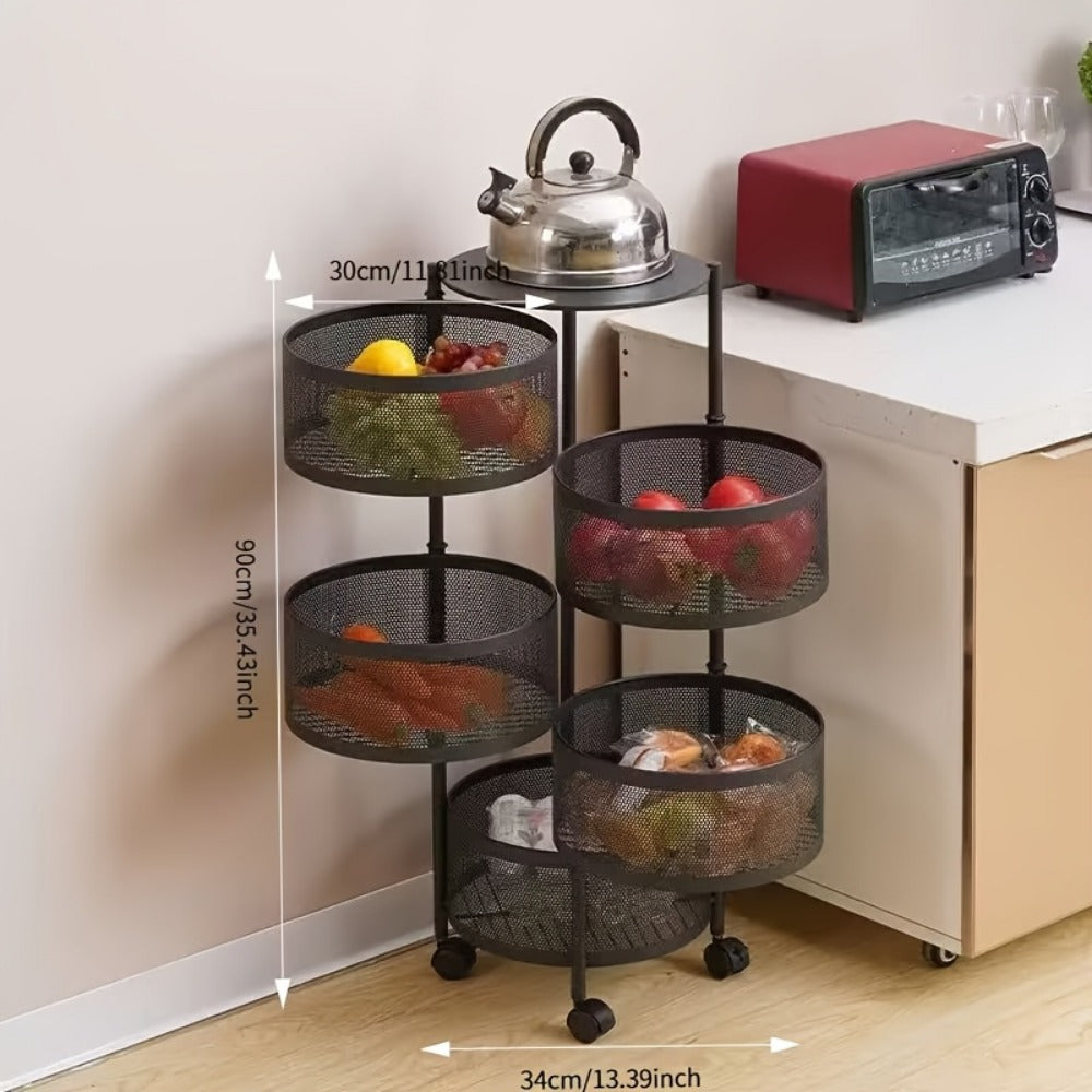 5-Tier Round Storage Cart with Rolling Wheels for Living Room detail image