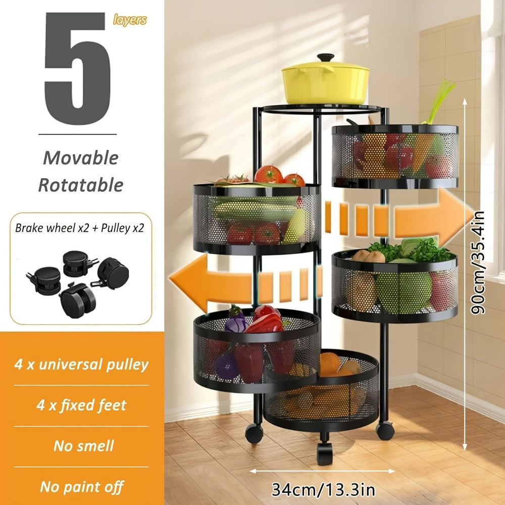 5-Tier Round Storage Cart with Rolling Wheels for Living Room detail image - detail view 4