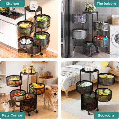 5-Tier Round Storage Cart with Rolling Wheels for Living Room detail image - detail view 5