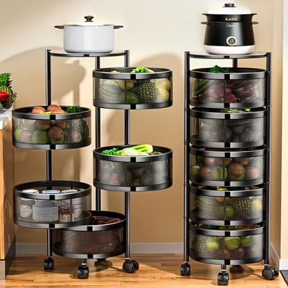 Storage Cart, 5-Tier Rotating with Wheels - 360° Spinning Round Iron Organizer, No shown in the main product view