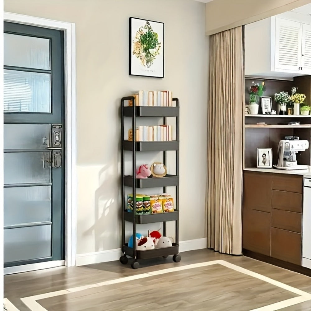 5-Tier Slim Storage Cart with Adjustable Shelves for Organized Everyday Storage in Bedroom detail image