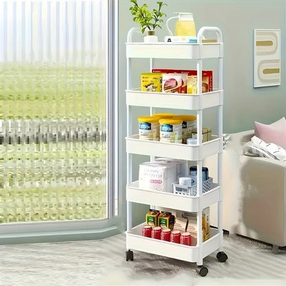 5-Tier Slim Storage Cart with Adjustable Shelves for Organized Everyday Storage in Bedroom detail image - detail view 5