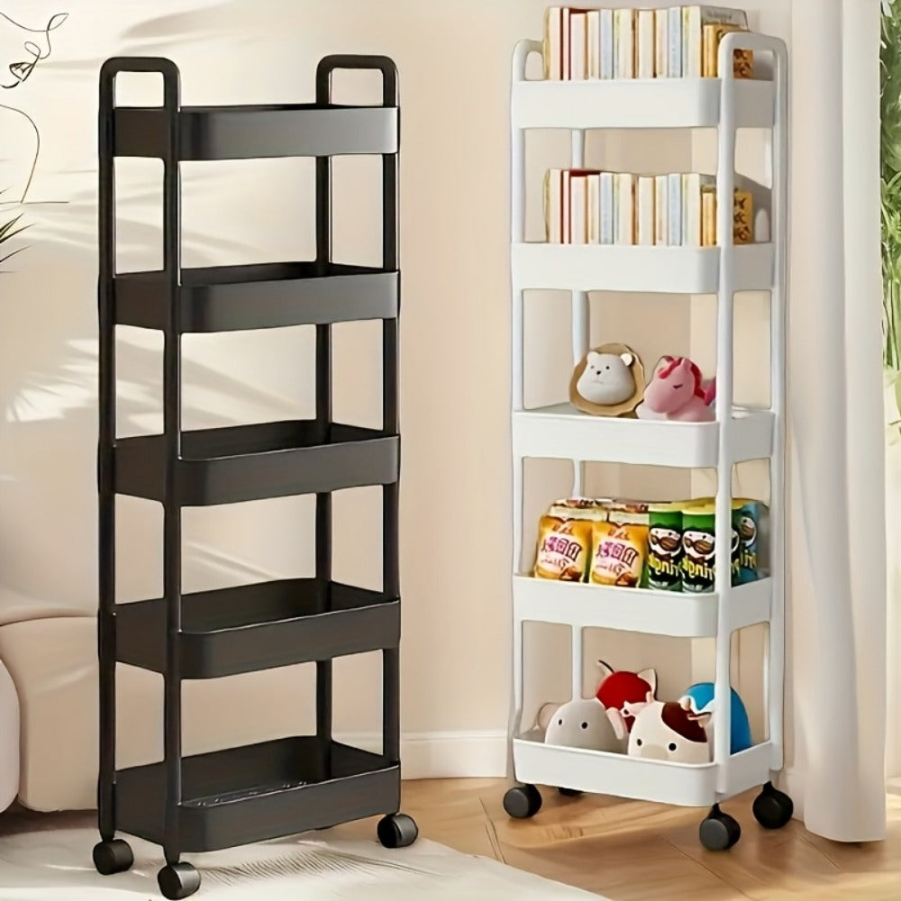 Storage Cart, 5-Tier Rolling with Wheels & Adjustable Shelves, Slim Plastic Organizer shown in the main product view