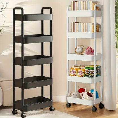 Storage Cart, 5-Tier Rolling with Wheels & Adjustable Shelves, Slim Plastic Organizer shown in the main product view