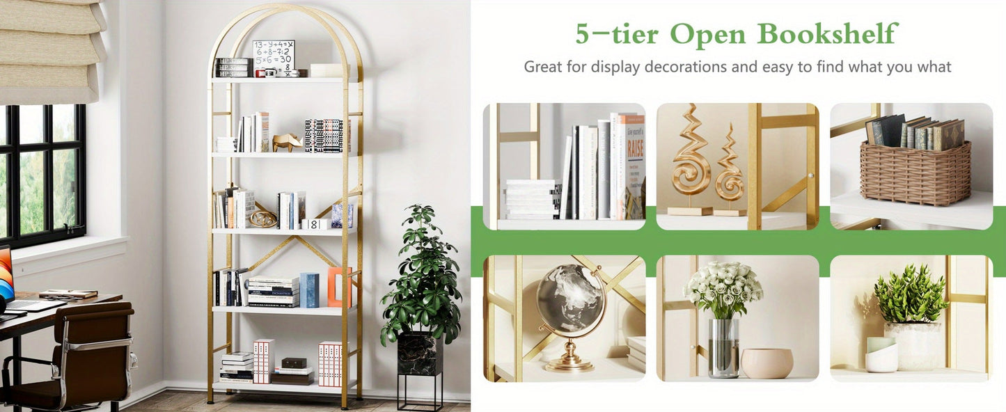 5-Tier Tall Bookshelf, Display Storage Shelf for Organized Everyday Storage in Bedroom detail image - detail view 12