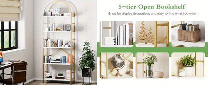 5-Tier Tall Bookshelf, Display Storage Shelf for Organized Everyday Storage in Bedroom detail image - detail view 12