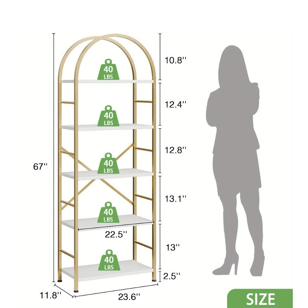 5-Tier Tall Bookshelf, Display Storage Shelf for Organized Everyday Storage in Bedroom detail image - detail view 4
