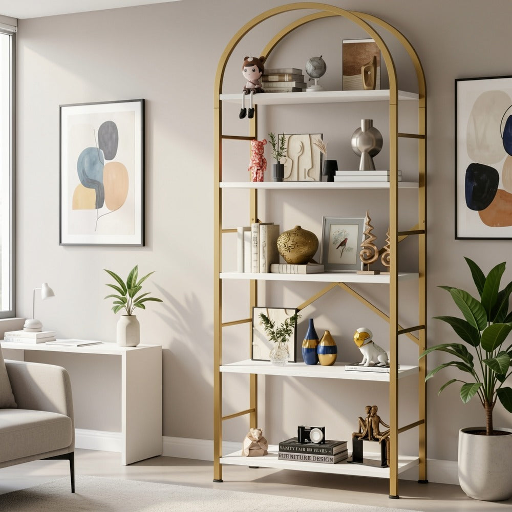 5-Tier Tall Bookshelf, Display Storage Shelf for Organized Everyday Storage in Bedroom detail image - detail view 8