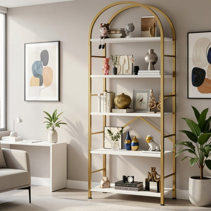 5-Tier Tall Bookshelf, Display Storage Shelf for Organized Everyday Storage in Bedroom detail image - detail view 8