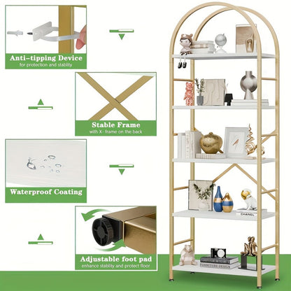 5-Tier Tall Bookshelf, Display Storage Shelf for Organized Everyday Storage in Bedroom detail image - detail view 9