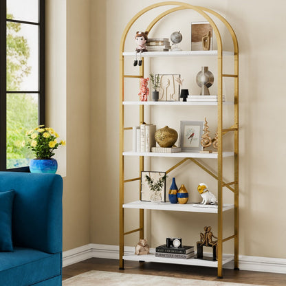 Bookshelf, 5-Tier Arched with Metal Frame - Tall Farmhouse Display Shelf for Bedroom shown in the main product view