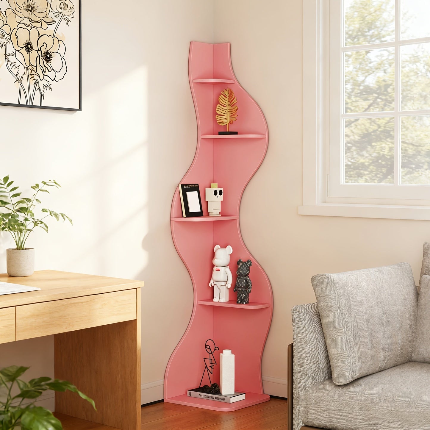 Bookshelf shown in the pink option