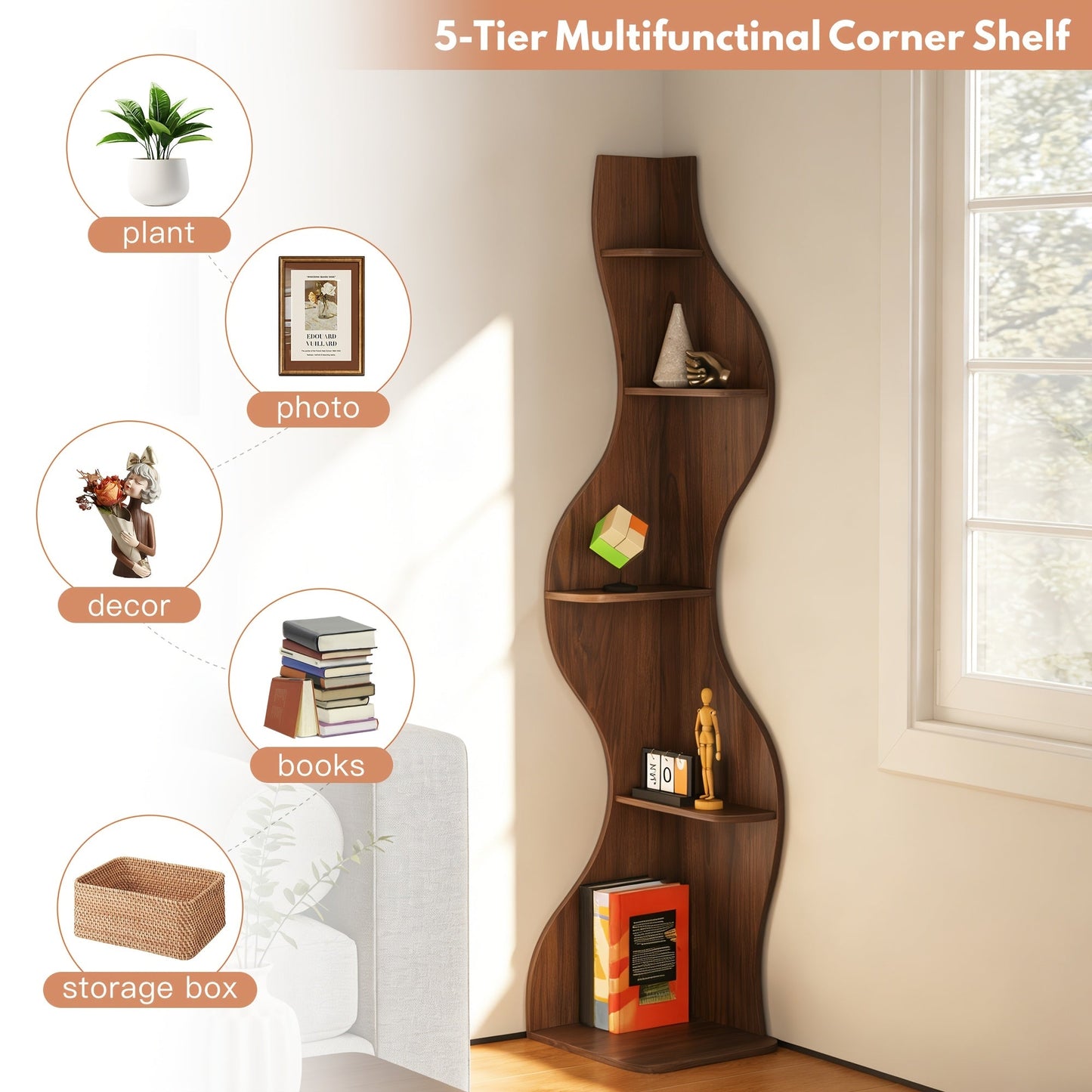 Bookshelf shown in the Walnut option
