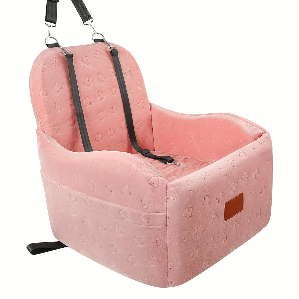 Dog Booster Car Seat for S/M Dogs Up to 35lbs, Soft 6in Elevated Cushion, Fits In Front/Back Seat, Fully Detachable And Washable, 2 Storage Pockets & 3 Straps, Easy to Install