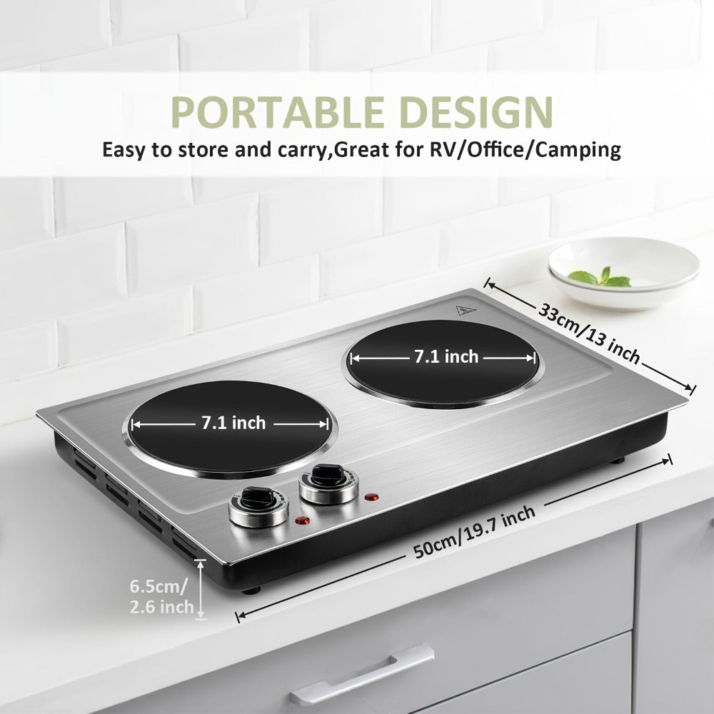 Electric Infrared Cooktop Double Burner Hot Plate – 1800W Portable Dual Temperature Control, Easy-Clean Smooth Surface, Countertop Infrared Stove for Home Kitchen & Dorm, Black or Silver