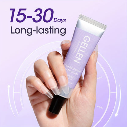 Nail Glue Gel UV LED Solid Formula 30g — Crystal Clear Extra Strong Bond for Press On Nails, Acrylic Tips, Nail Extensions & Rhinestones | Repositionable Before Cure | Lasts Up to 30 Days