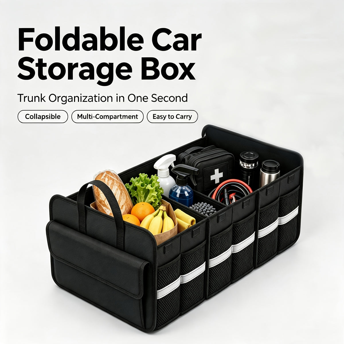 Car Trunk Storage Box, Multi-Compartment Cargo Storage Box, Detachable Partition, Foldable And Easy to Store, Spacious Design, Keeping The Space Neat And Orderly, Can Be Used in Various Scenarios Such As Inside The Car, Indoors And Outdoors