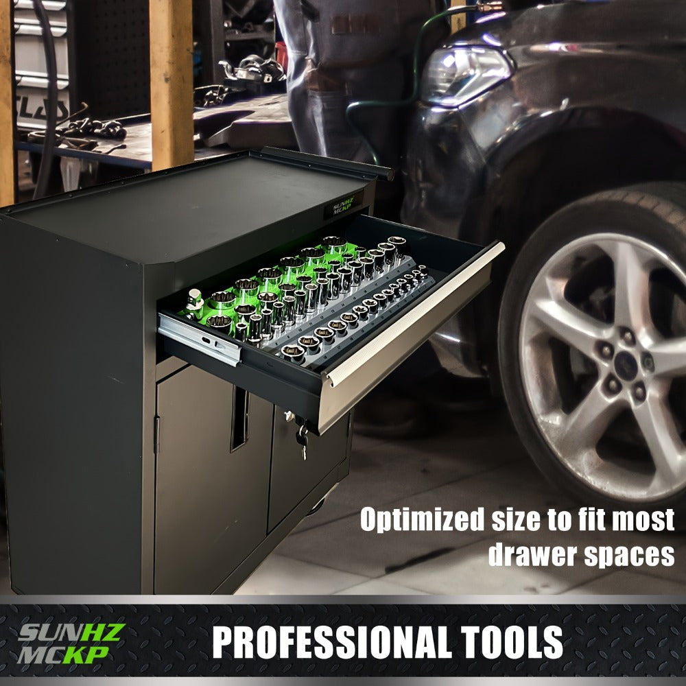 Magnetic Socket Organizer Set 6-Piece – Socket Holder Rails for 1/4", 3/8" & 1/2" Drive, Metric & SAE, Holds 143 Standard & Deep Sockets, Chrome Vanadium Steel, Fits Tool Box Drawer