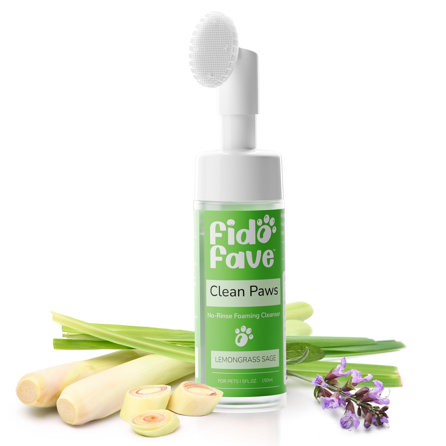 Dog Paw Cleaner No-Rinse with Soft Brush - pH Balanced Paw Wash for Dogs & Cats, 5oz Gentle Grooming Cleanser in Lavender Chamomile, Lemongrass Sage & Fragrance-Free