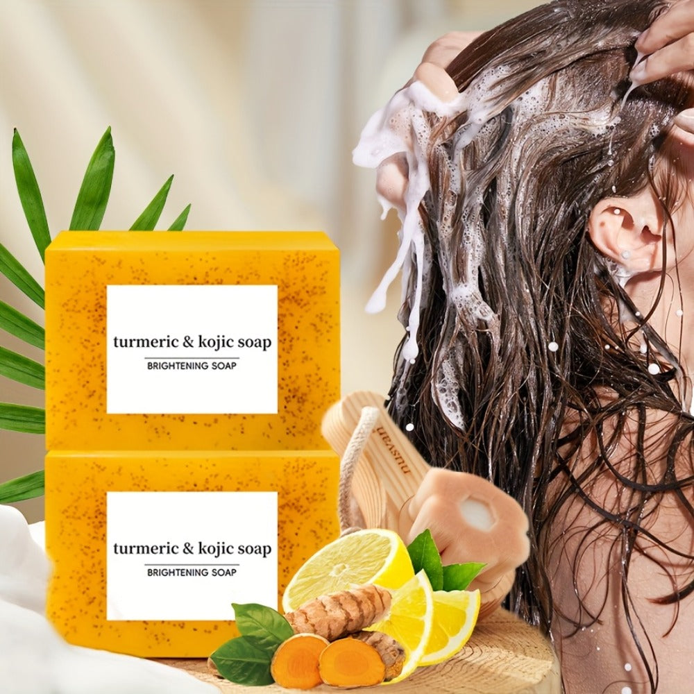 Turmeric Soap Handmade Bar – Lemon, Quercetin & Vitamin E Natural Soap with Olive Oil, Deep Cleansing & Moisturizing, Brightening Body & Face Wash Soap, Turmeric Shampoo Bar for All Skin Types