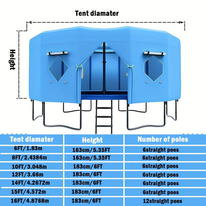 Trampoline Tent Canopy with Windows & Sun Protection – Fits 6/8/10/12/14/15/16ft Round Trampoline, Straight Pole Compatible – Outdoor Backyard Playground Cover (Tent Only)