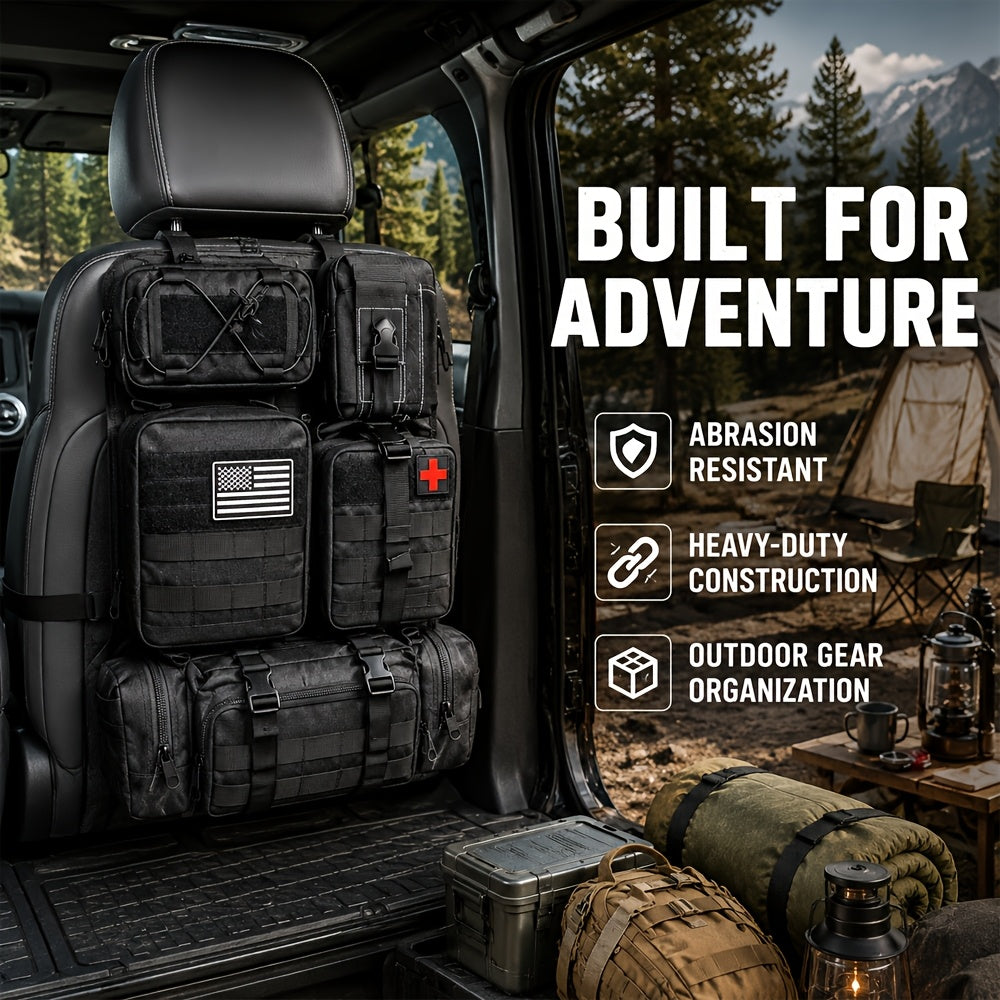 [Universal] Car Seat Back Organizer, Upgrade Vehicle Panel Organizer with 5 Detachable MOLLE Pouches for Vehicles Such As Jeep, Truck, SUV, Etc Multipurpose Car Organizer Hanging Travel Accessories Organizer Comes with 6pcs Keychains
