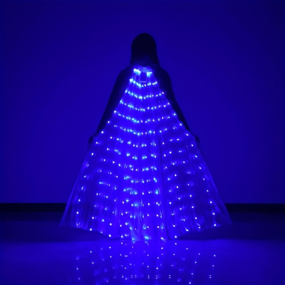 LED Feather Dance Costume Glowing Luminous – Light Up Belly Dance Performance Dress for Women Halloween Christmas Mardi Gras Rave Stage Show White Purple Warm White