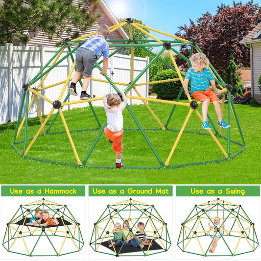 10FT Kids Climbing Dome with Hammock Swing Disc Swing Backyard Jungle Gym Steel Frame Outdoor Play Equipment 1000 LBS Capacity Gift for Boys Girls Ages 3-10