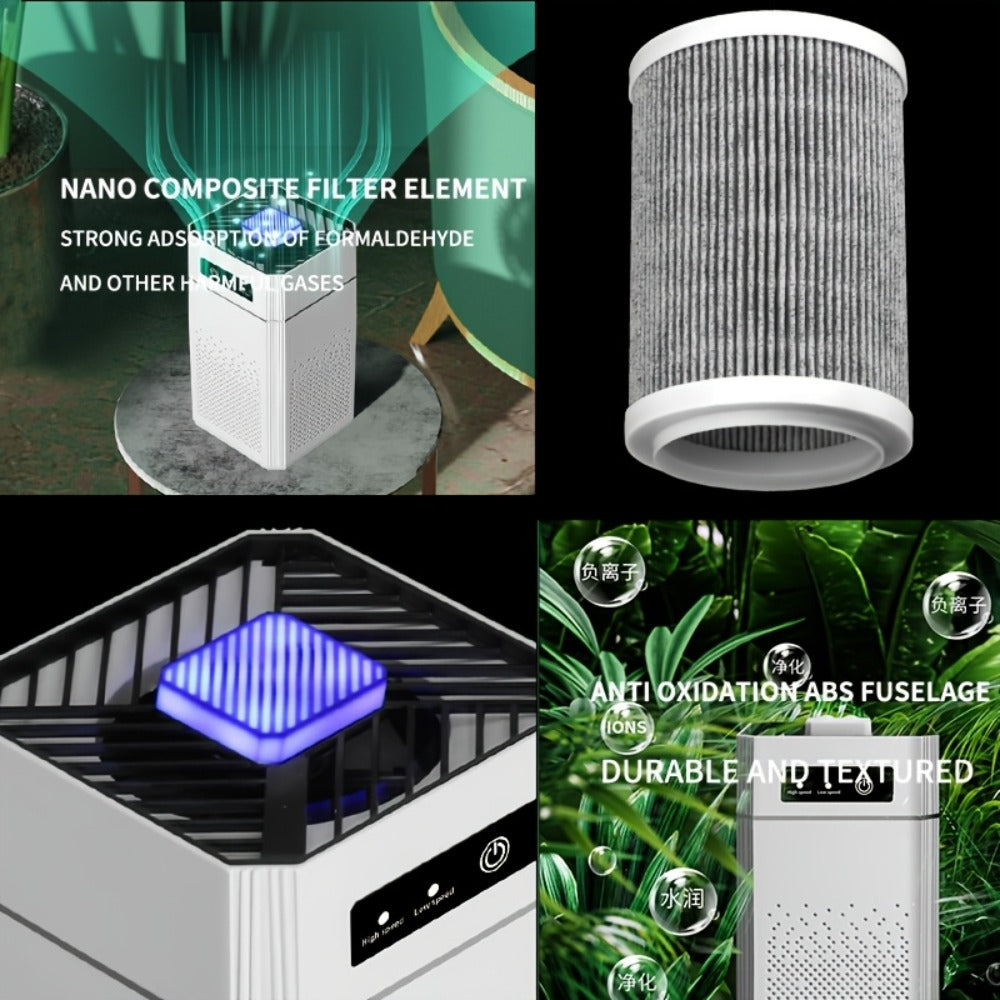 Portable Negative Ion Air Purifier with HEPA Filter, USB Powered Desktop Air Cleaner Removes Odors Dust Smoke Pollen, 51-150 m³/h Airflow, Compact Air Purifier for Bedroom Office Car Travel