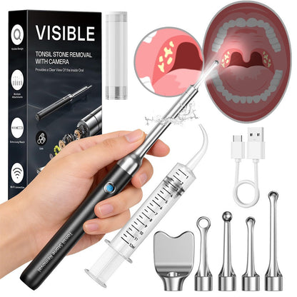 Tonsil Stone Remover with Camera 1080P HD Visual Oral Care Kit - 6 LED Lights, 5 Stainless Steel Tips, Wi-Fi App Control, USB-C Rechargeable Bad Breath Treatment Tool for iOS & Android
