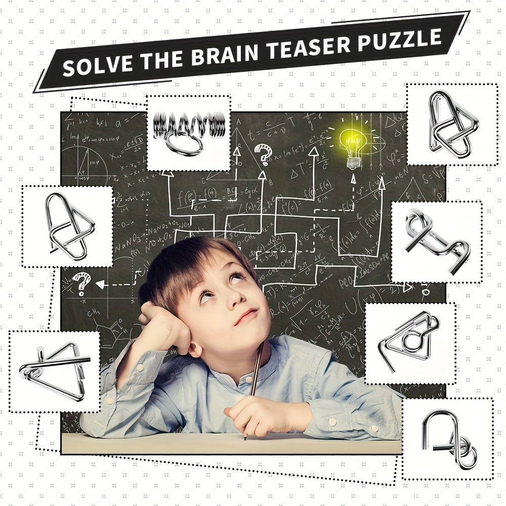 Metal Brain Teaser Puzzle Set 50 Pack – Golden Unlock Iron Chain Link Toys, Nine Rings Kongming Lock, IQ Logic Games for Kids & Adults, Party Favor Stocking Stuffer Halloween Christmas Gift