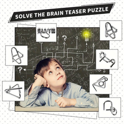 Metal Brain Teaser Puzzle Set 50 Pack – Golden Unlock Iron Chain Link Toys, Nine Rings Kongming Lock, IQ Logic Games for Kids & Adults, Party Favor Stocking Stuffer Halloween Christmas Gift