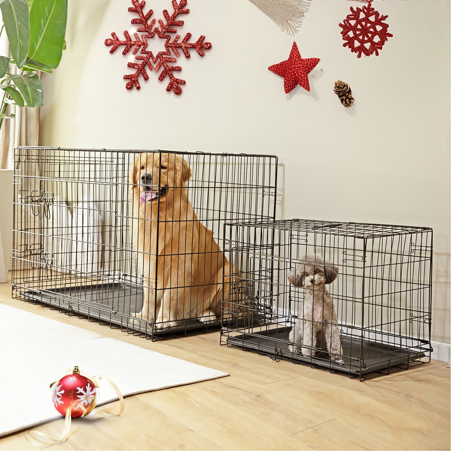 Dog Crate with Divider Panel & Double Door - Folding Metal Wire Dog Cage with Leak-Proof Tray, Indoor Outdoor Travel Pet Kennel for Small Medium Large Dogs, 5 Sizes