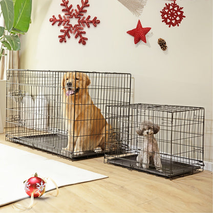 Dog Crate with Divider Panel & Double Door - Folding Metal Wire Dog Cage with Leak-Proof Tray, Indoor Outdoor Travel Pet Kennel for Small Medium Large Dogs, 5 Sizes