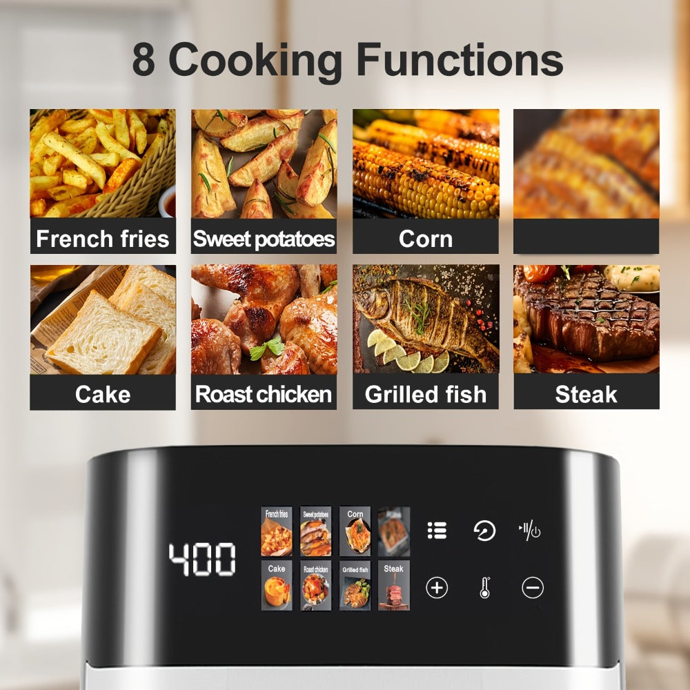 6 Quart Air Fryer with 8 Preset Functions – 6-in-1 Large Capacity Air Fryer Oven with Smart Cook Program, Stainless Steel Rack, Viewing Window & Interior Light