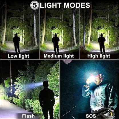 LED Headlamp 1700LM XHP-70 Aluminum Alloy with 6000mAh Rechargeable Battery – 3 Modes Adjustable Spotlight Floodlight Head Lamp for Camping Hiking Hunting Fishing Outdoor Adventure