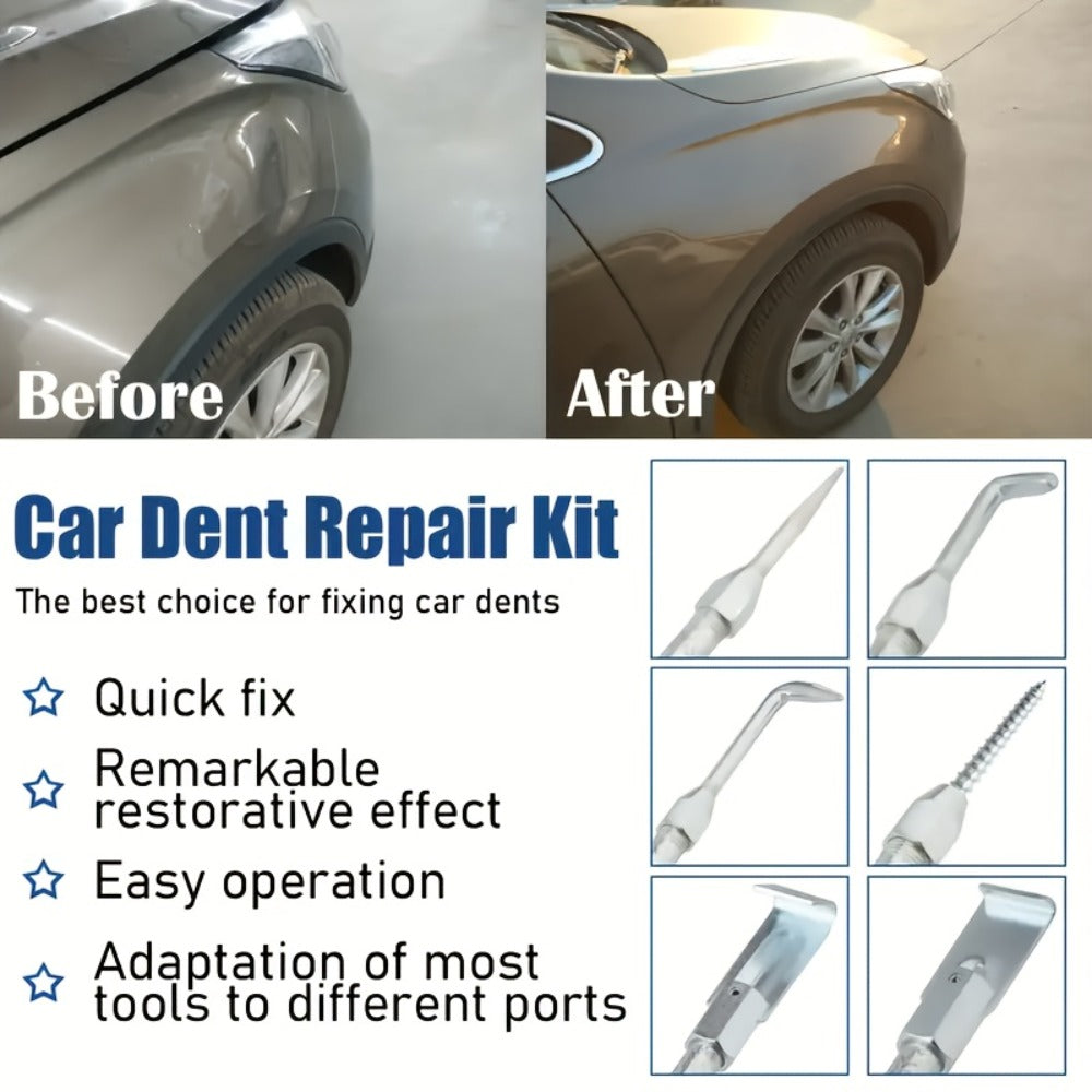 Slide Hammer Dent Puller Kit 9-Piece 5LB Auto Body Dent Repair Tool Set for Hail Damage Removal, Includes Nose Cones Puller Hooks Plate Edge Puller L-Puller Pierce Punch, 5/8" x 18 TPI, Cars Trucks