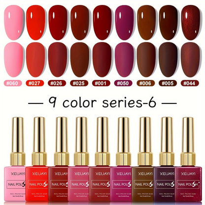 Fall Winter Gel Nail Polish Set 9 Colors XEIJAYI Alcohol-Free LED Glossy - Long Lasting Salon Quality Multicolor Round Bottle Autumn Seasonal DIY Manicure Kit Holiday Nail Art Gift for Women