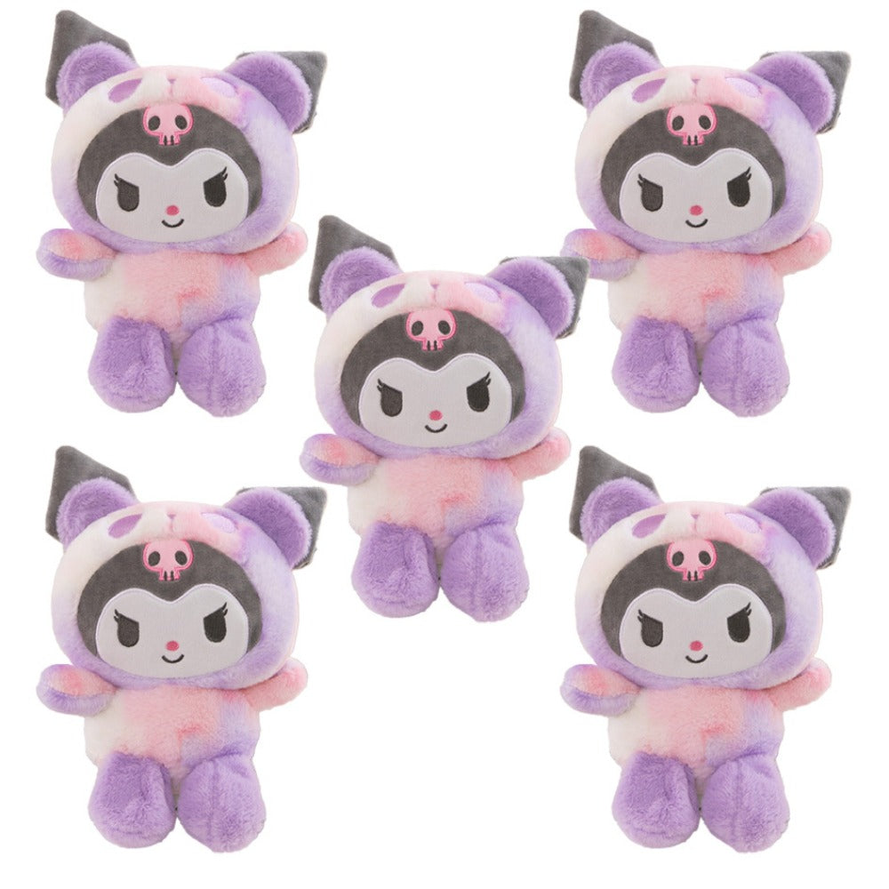 Sanrio Tie Dye Plush Set of 5 – Kawaii Hello Kitty Kuromi My Melody Cinnamoroll Gudetama Stuffed Animals, Room Decor & Birthday Holiday Gift for Girls