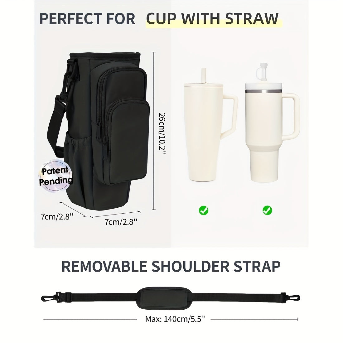 Insulated Water Bottle Carrier Bag for 30-40oz Bottles - Adjustable Shoulder Strap, Phone Pocket & Straw Cover - Neoprene Bottle Holder Pouch for Dog Walking, Hiking & Outdoor Activities