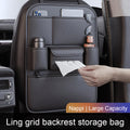 Ling Grid Backrest Storage Bag: Large Capacity, PU Leather, Car Seat Organizer