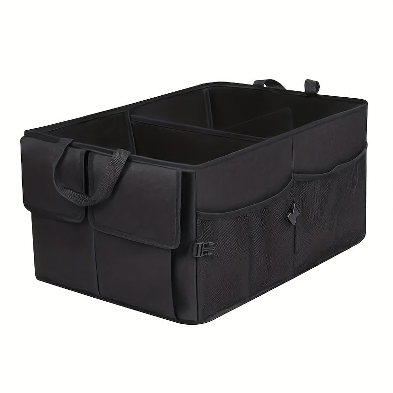 Foldable Car Trunk Organizer with Adjustable Black Straps - Rear Seat Nylon Storage Box, Car Interior Additions