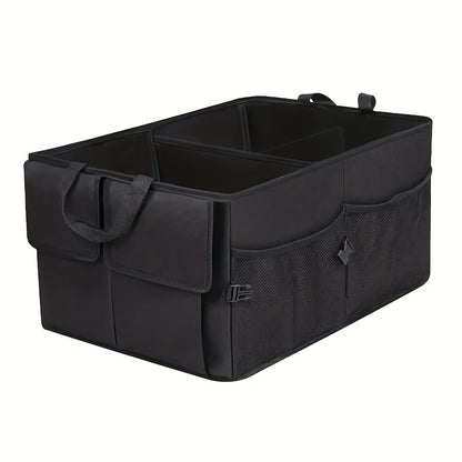 Foldable Car Trunk Organizer with Adjustable Black Straps - Rear Seat Nylon Storage Box, Car Interior Additions