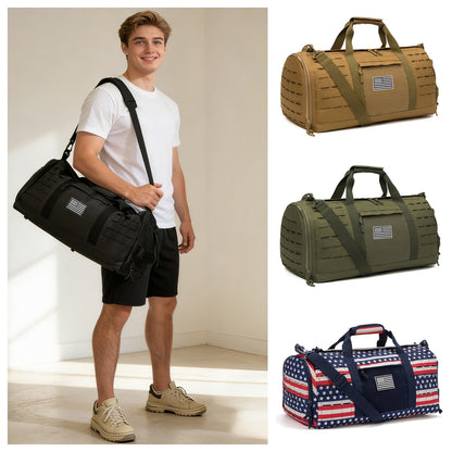 Tactical Duffle Bag 40L for Men Heavy Duty Gym Bag with Shoe Compartment Laptop Pocket Waterproof Sport Travel Bag Weekender Overnight Bag for Gym Fitness Basketball Football Office Commute Khaki Black Green