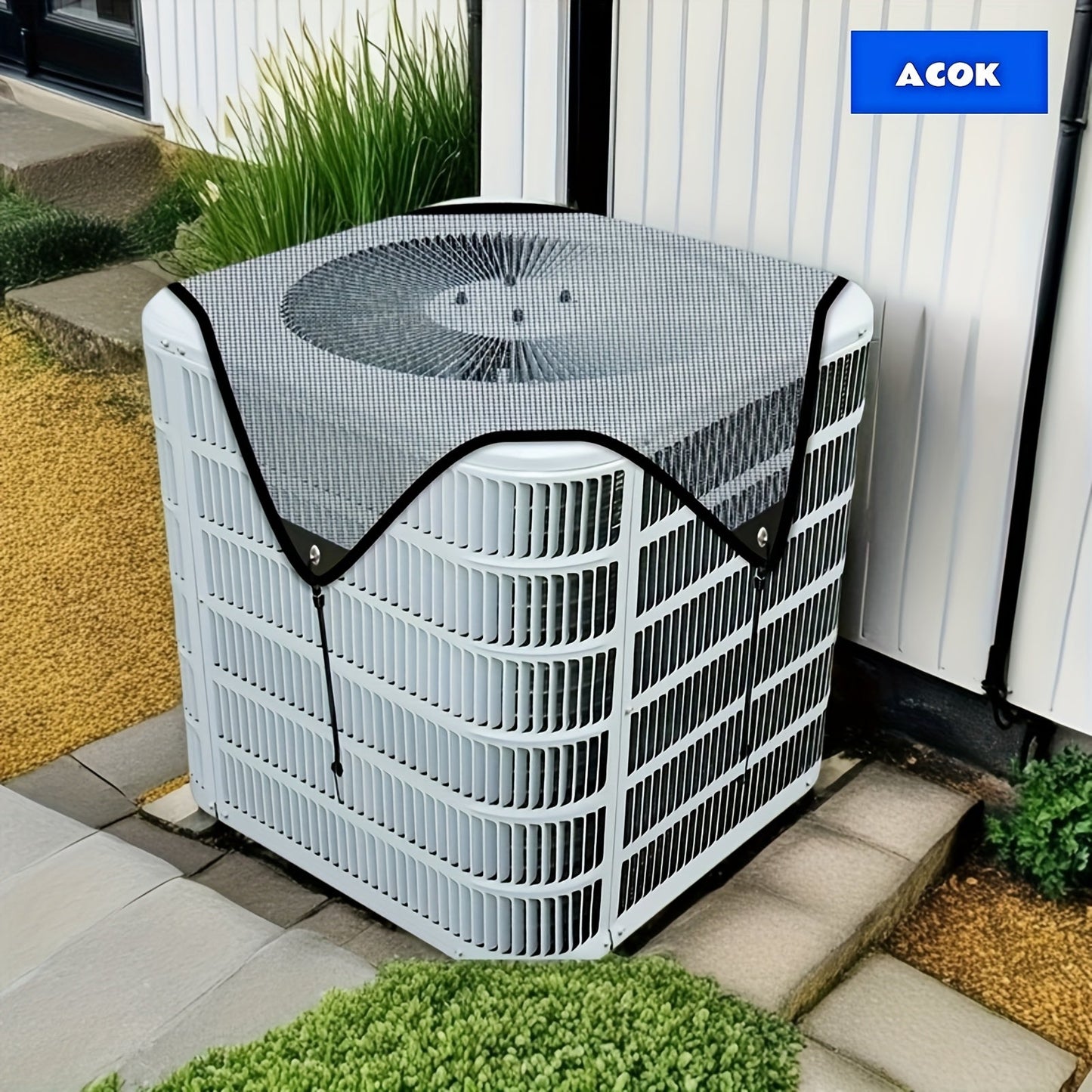 Outdoor Air Conditioner Cover 26"x26", Universal PVC Mesh AC Unit Protector, Prevents Leaves Debris Snow, Weatherproof Outdoor AC Cover for Winter Christmas Season