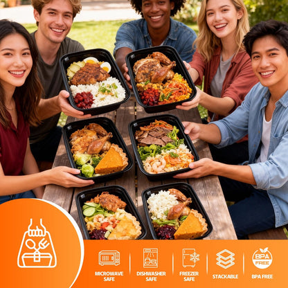 Meal Prep Containers with Lids 50 Pack BPA Free – 32oz & 38oz Stackable Disposable Plastic Food Storage Containers, Microwave Dishwasher Freezer Safe | Restaurant, Catering, Home Kitchen & Lunch Boxes