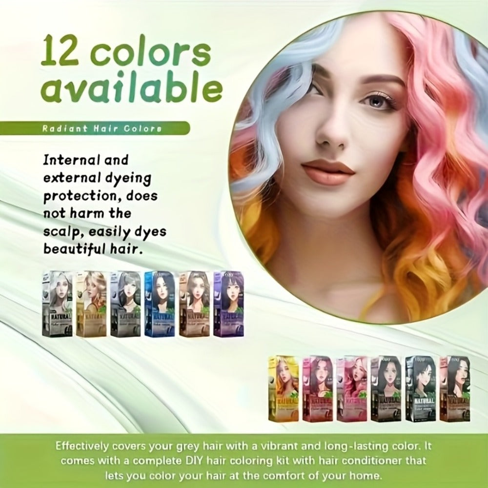 Permanent Hair Dye Kit 12 Vibrant Colors with Developer & Applicator Tools Bleach Blonde Ash Grey Ocean Blue Brown Purple Pink Red Golden Black Long-Lasting DIY At-Home Hair Color Cream Set Women